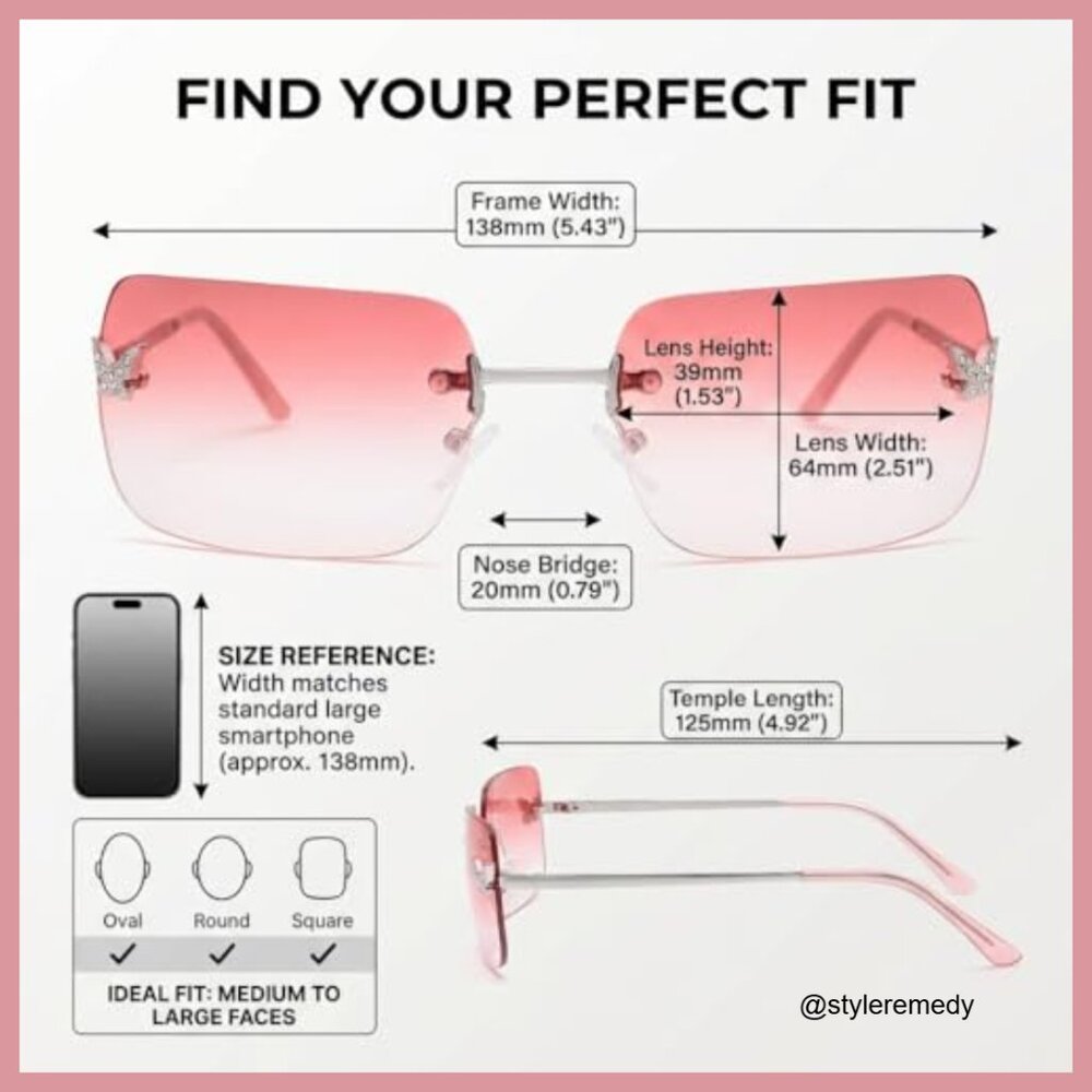 Metal Rimless Rectangular Sunglasses with UV400 P… - image 5